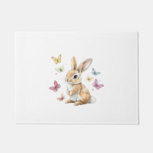 Cute Easter Bunny Rabbit Butterfly T-Shirt Doormat