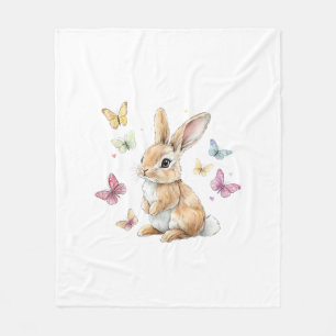 Cute Easter Bunny Rabbit Butterfly T-Shirt Fleece Blanket