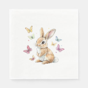 Cute Easter Bunny Rabbit Butterfly T-Shirt Napkin