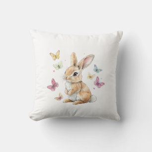 Cute Easter Bunny Rabbit Butterfly T-Shirt Throw Pillow