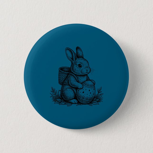Cute easter bunny rabbit holding egg basket 2 inch round button (Front)