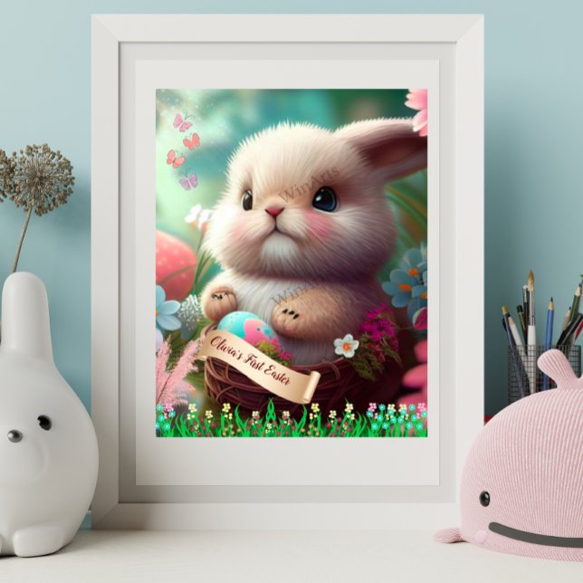 Cute Easter Bunny Rabbit Personalized Art Poster (Creator Uploaded)