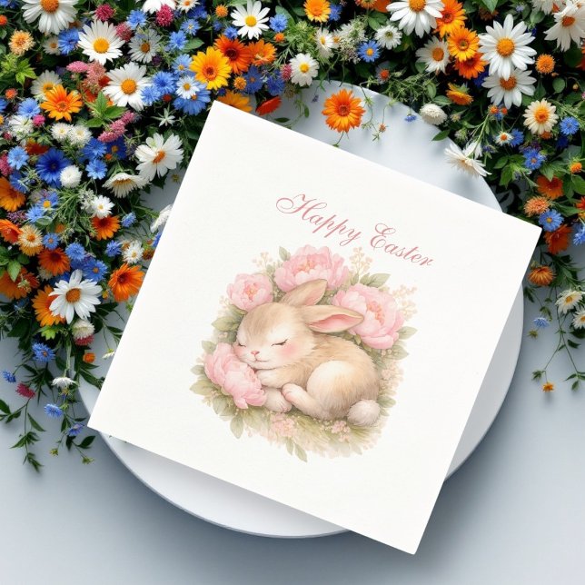 Cute Easter Bunny Rabbit Pink Blush Peony Napkin (Creator Uploaded)