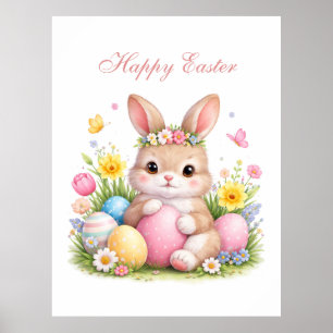 Cute Easter Bunny Rabbit Pink Blush Peony Poster