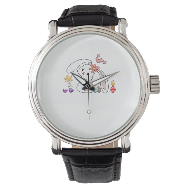 Cute Easter Bunny Rabbit with Eggs Baby Chicks Hap Watch (Front)