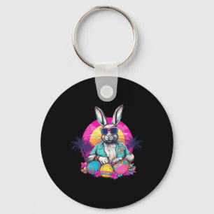 Cute Easter Bunny Retro Miami Look Colourful Eggs Keychain