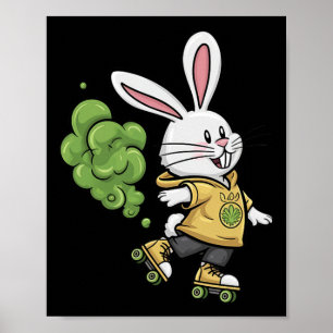 Cute Easter Bunny Roller Skating Illustration Desi Poster