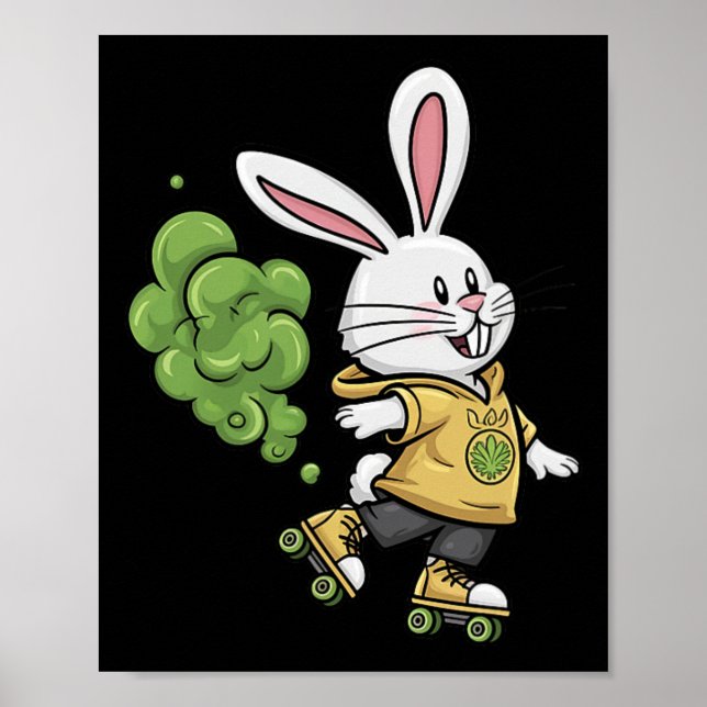 Cute Easter Bunny Roller Skating Illustration Desi Poster (Front)