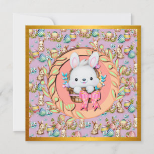 Cute Easter Bunny Sitting in The Basket Invitation