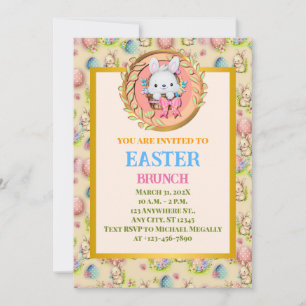 Cute Easter Bunny Sitting in The Basket Invitation