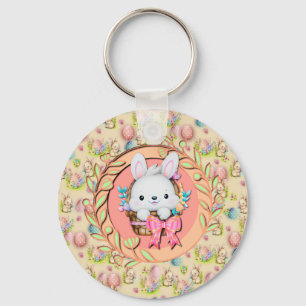 Cute Easter Bunny Sitting in The Basket Keychain
