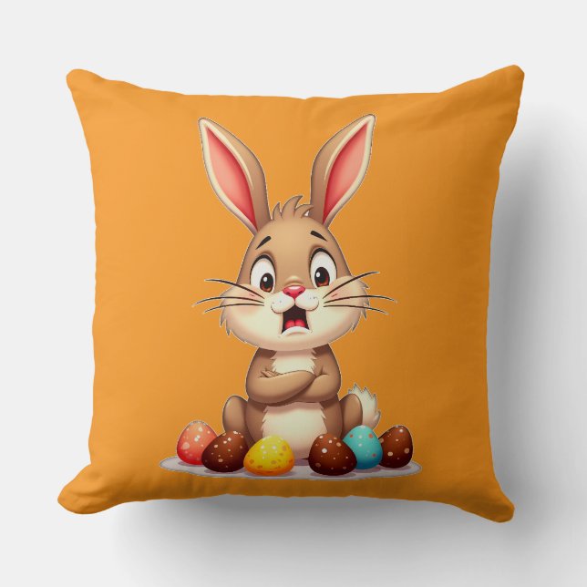 Cute Easter Bunny Sitting with Chocolate almofada Throw Pillow (Front)