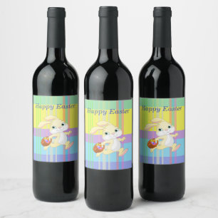 Cute Easter Bunny,Spring Colors,Holiday Wine Label