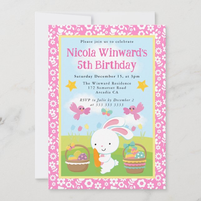 Cute Easter Bunny Spring Kids Birthday  Invitation (Front)