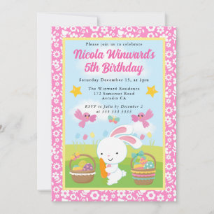 Cute Easter Bunny Spring Kids Birthday  Invitation
