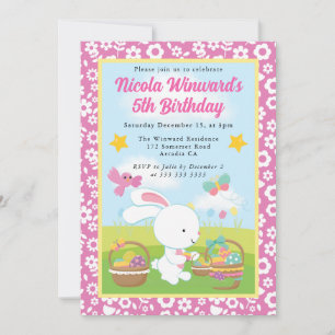 Cute Easter Bunny Spring Kids Birthday  Invitation