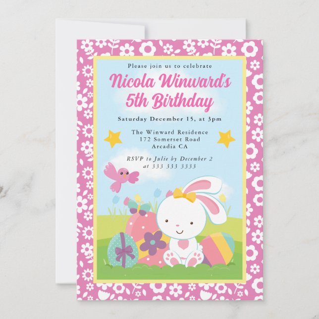Cute Easter Bunny Spring Kids Birthday  Invitation (Front)