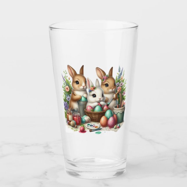 Cute, Easter Bunny/Spring paint party Glass (Front)