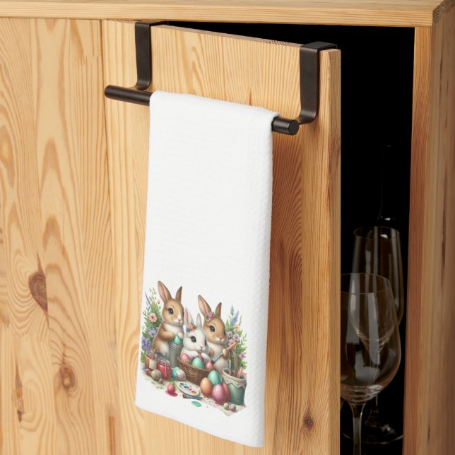 Cute, Easter Bunny/Spring paint party Kitchen Towel (Thirds Fold)