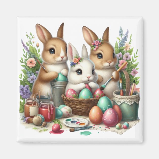 Cute, Easter Bunny/Spring paint party Magnet (Front)