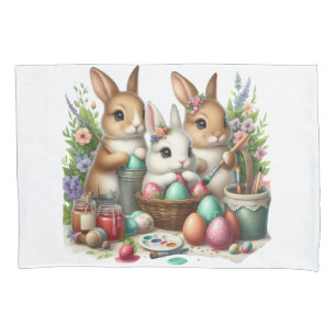 Cute, Easter Bunny/Spring paint party Pillowcase