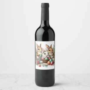 Cute, Easter Bunny/Spring paint party Wine Label