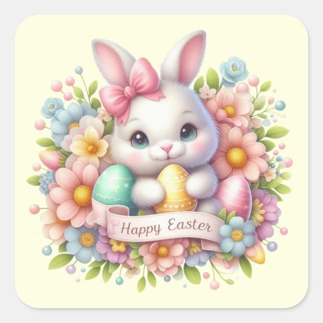 Cute Easter Bunny   Square Sticker (Front)