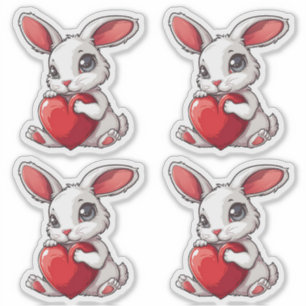 Cute Easter Bunny Sticker Rabbit Hugging Heart