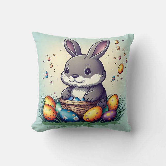 Cute Easter Bunny Throw Pillow (Front)