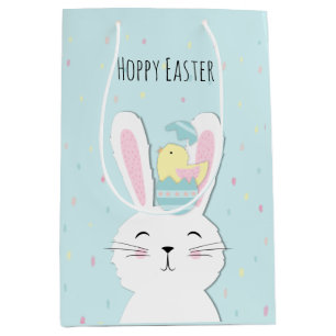 Cute Easter bunny turquoise background Medium Gift Bag