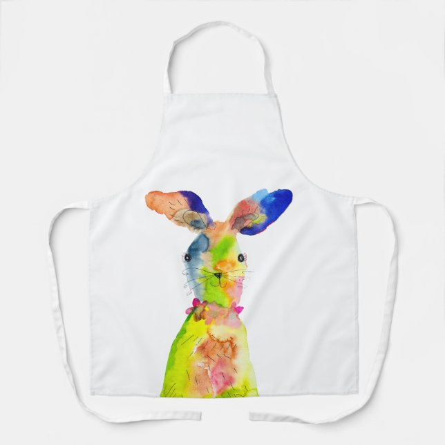Cute Easter bunny watercolor art Apron (Front)