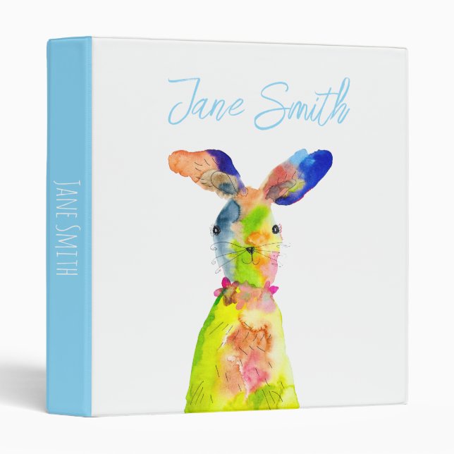 Cute Easter bunny watercolor art Binder (Front/Spine)