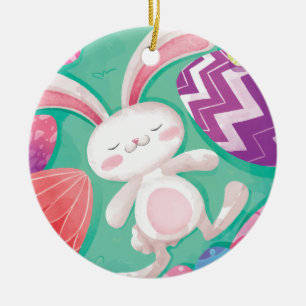 Cute Easter Bunny Watercolor   Ceramic Ornament