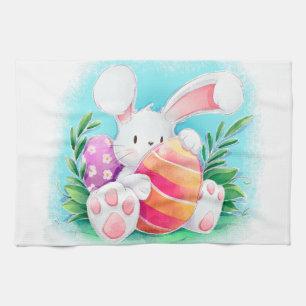 Cute Easter Bunny Watercolor   Kitchen Towel