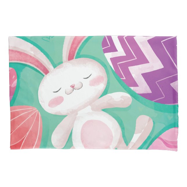 Cute Easter Bunny Watercolor | Pillowcase (Front-Left)