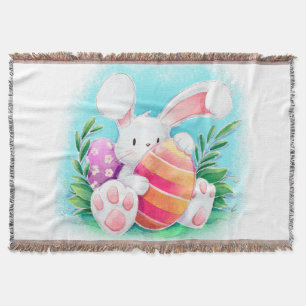 Cute Easter Bunny Watercolor Throw Blanket