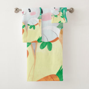 Cute Easter Bunny Watercolor Towel Set