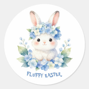 Cute Easter Bunny Watercolor with Hydrangea Classic Round Sticker