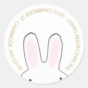 Cute Easter bunny white gold fun address Classic Round Sticker