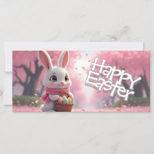 Cute Easter Bunny with Basket and Colourful Eggs