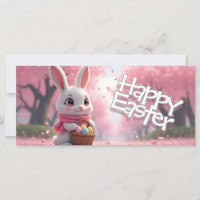 Cute Easter Bunny with Basket and Colourful Eggs (Front)