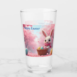 Cute Easter Bunny with Basket of Colourful Eggs Glass