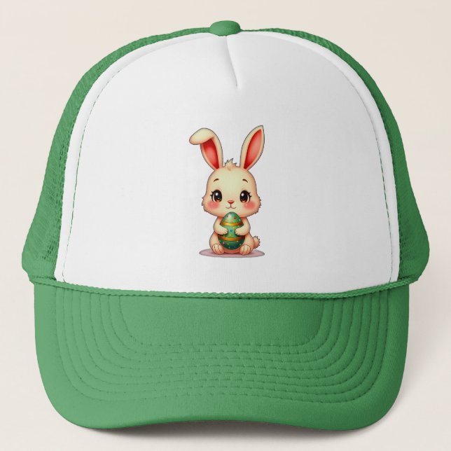 Cute Easter Bunny with Chocolate Egg boné Trucker Hat (Front)