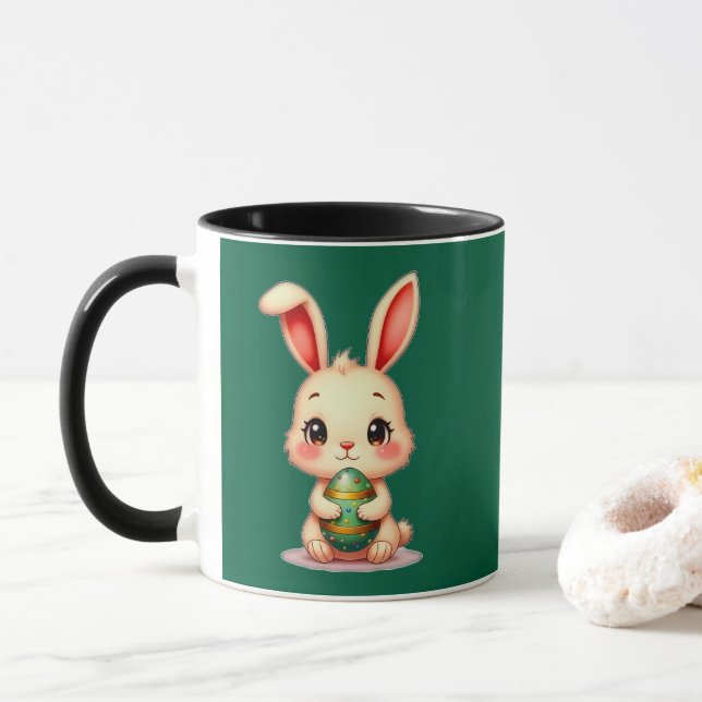 Cute Easter Bunny with Chocolate Egg caneca Mug (With Donut)