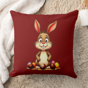 Cute Easter Bunny with Chocolate Eggs - almofada Throw Pillow