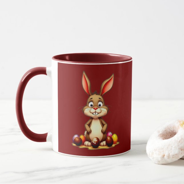Cute Easter Bunny with Chocolate Eggs - caneca Mug (With Donut)