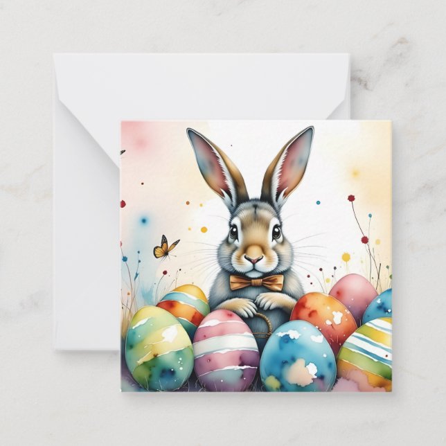 Cute Easter Bunny with Colorful Painted Eggs Card (Front)