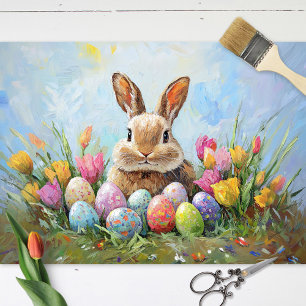 Cute Easter Bunny with Coloured Eggs Decoupage Tissue Paper