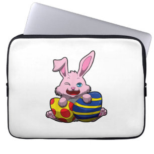 Cute Easter Bunny with Coloured Eggs - Happy Easte Laptop Sleeve