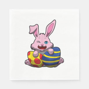 Cute Easter Bunny with Coloured Eggs - Happy Easte Napkin